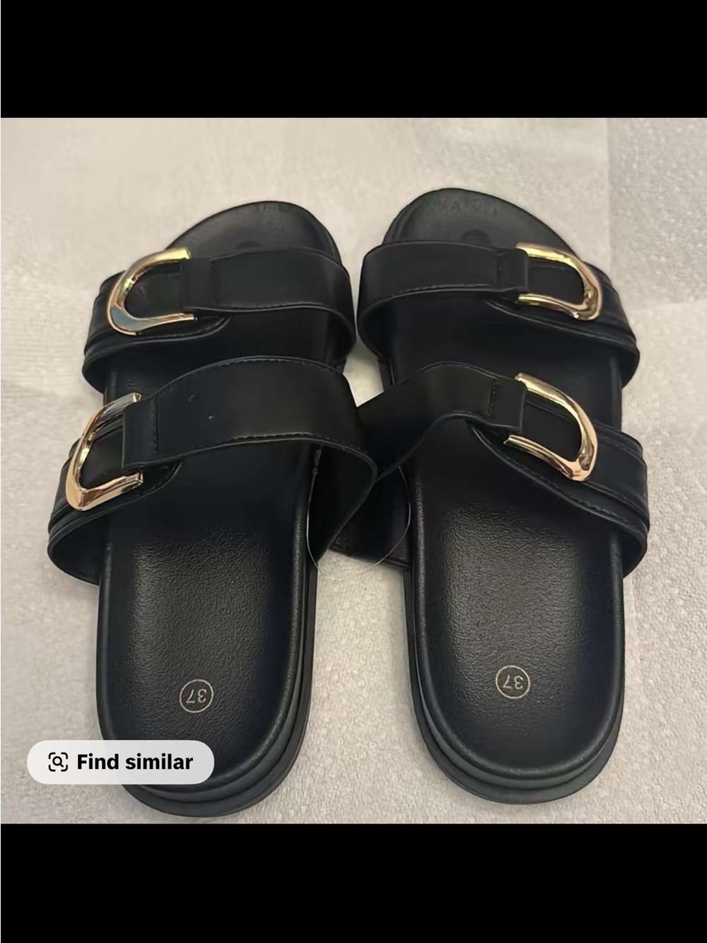 Classic Black Slide Sandals with Gold Buckle Accents